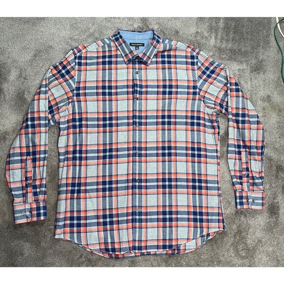 Banana Republic Men XL Gray Blue Red Plaid Flannel Long Sleeve Button Down Shirt - Picture 2 of 13